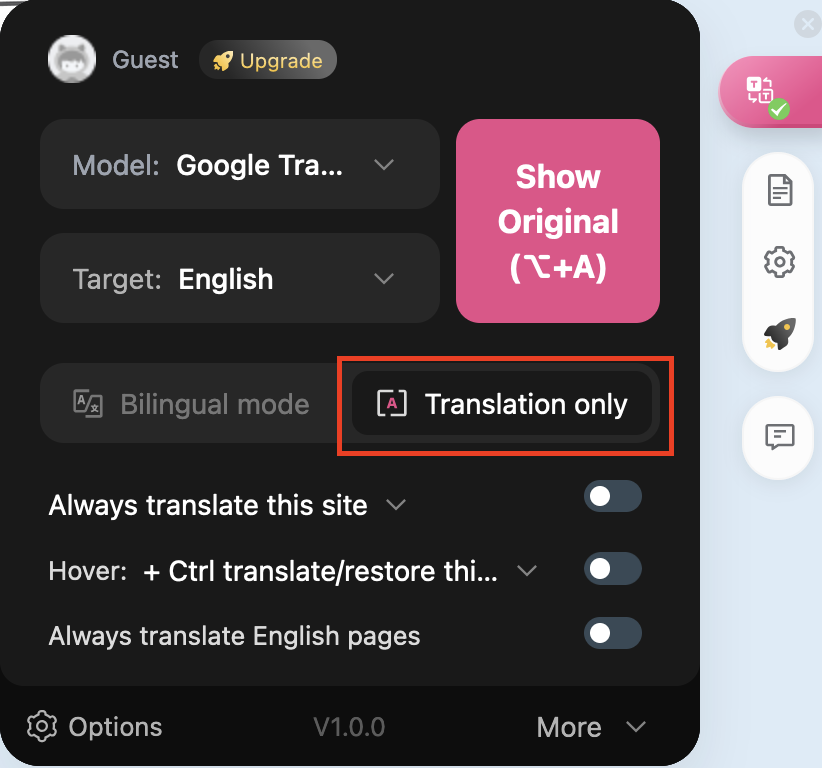 show translations only